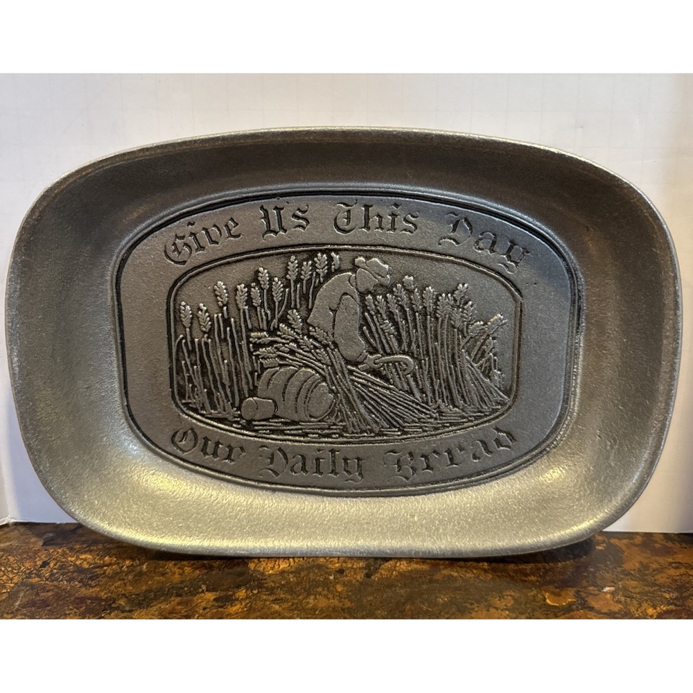 Vintage Wilton "Give Us This Day Our Daily Bread" Silver Pewter Tray‎